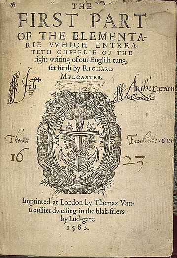 Book Cover of Richard Mulcaster's "The first part of the elementarie"